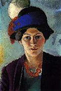August Macke Portrait of the artist's wife with a hat oil painting reproduction